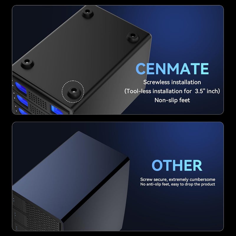 cenmate Aluminum 4 Bay 10Gbps Hard Drive Enclosure with Cooling Fan for 2.5“/3.5" SATA HDD/SSD with USB A/C 3.2 Gen 2, Support Hot Swappable,Tool-Free HDD Enclosure , DAS(NO RAID/NAS) - Image 5